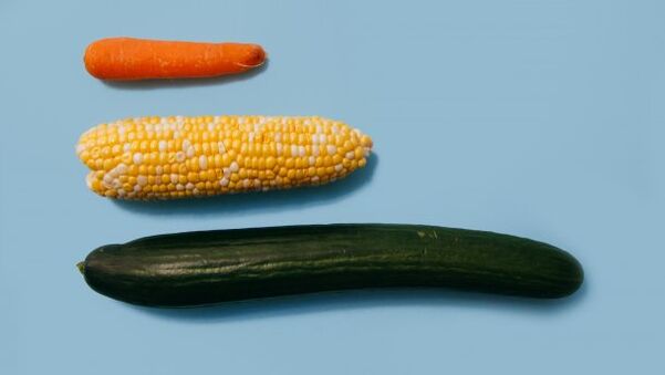 Different sizes of a male member in the example of vegetables. 